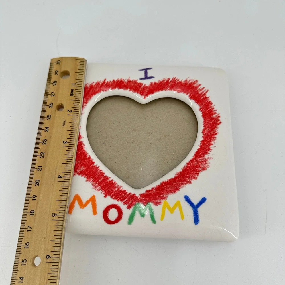 I Love Mommy Ceramic Heart Picture Frame White Red 3x3 Photo Made in Taiwan